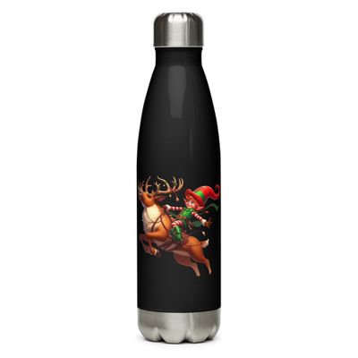 Funny Christmas Elf And Jumping Reindeer Stainless Steel Water Bottle