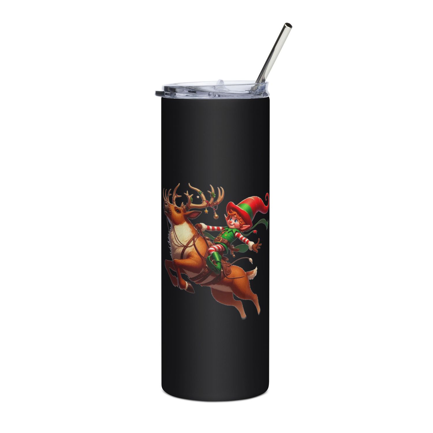 Funny Christmas Elf And Jumping Reindeer Stainless Steel Tumbler