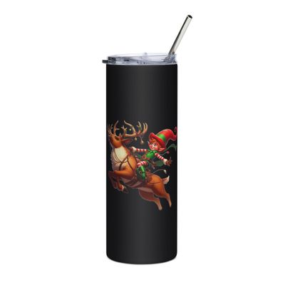 Funny Christmas Elf And Jumping Reindeer Stainless Steel Tumbler