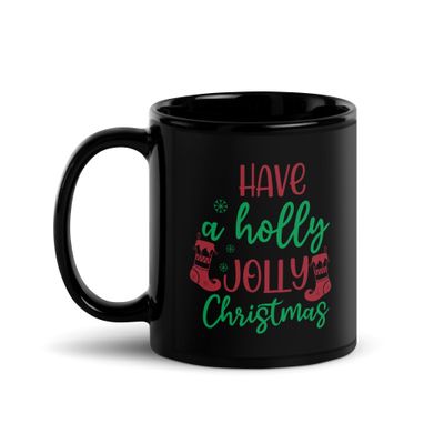 Holly Jolly Christmas Black Coffee Mug