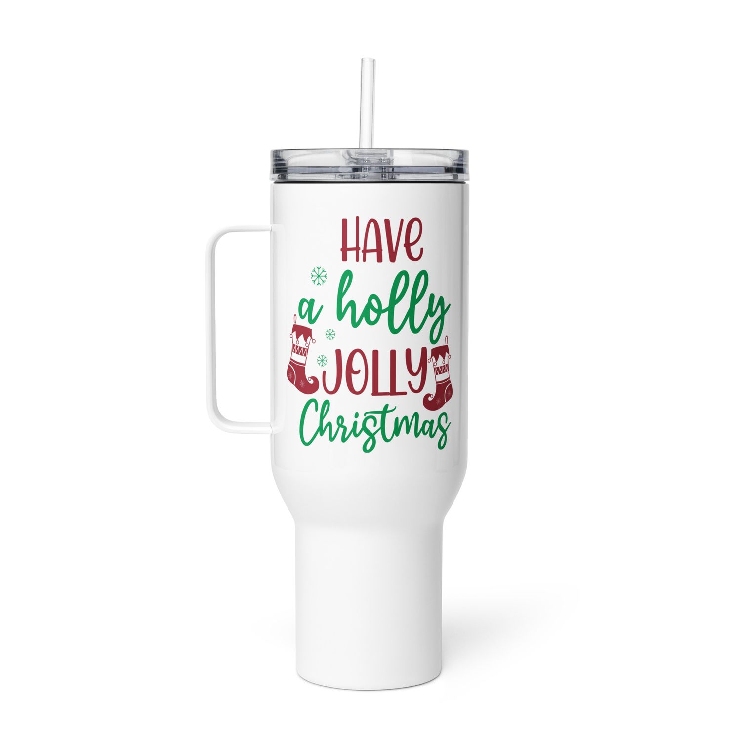 Holly Jolly Christmas Travel Mug with a Handle