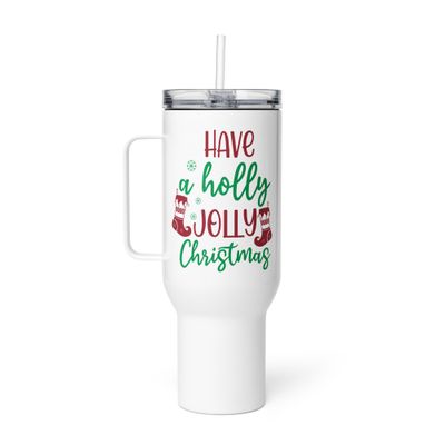 Holly Jolly Christmas Travel Mug with a Handle