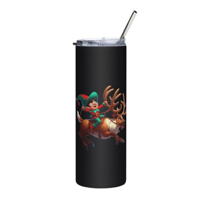 Funny Christmas Elf And Reindeer Stainless Steel Tumbler