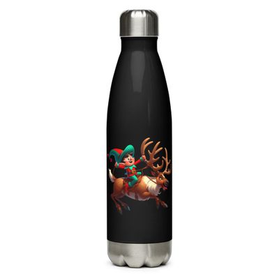Funny Christmas Elf And Reindeer Stainless Steel Water Bottle