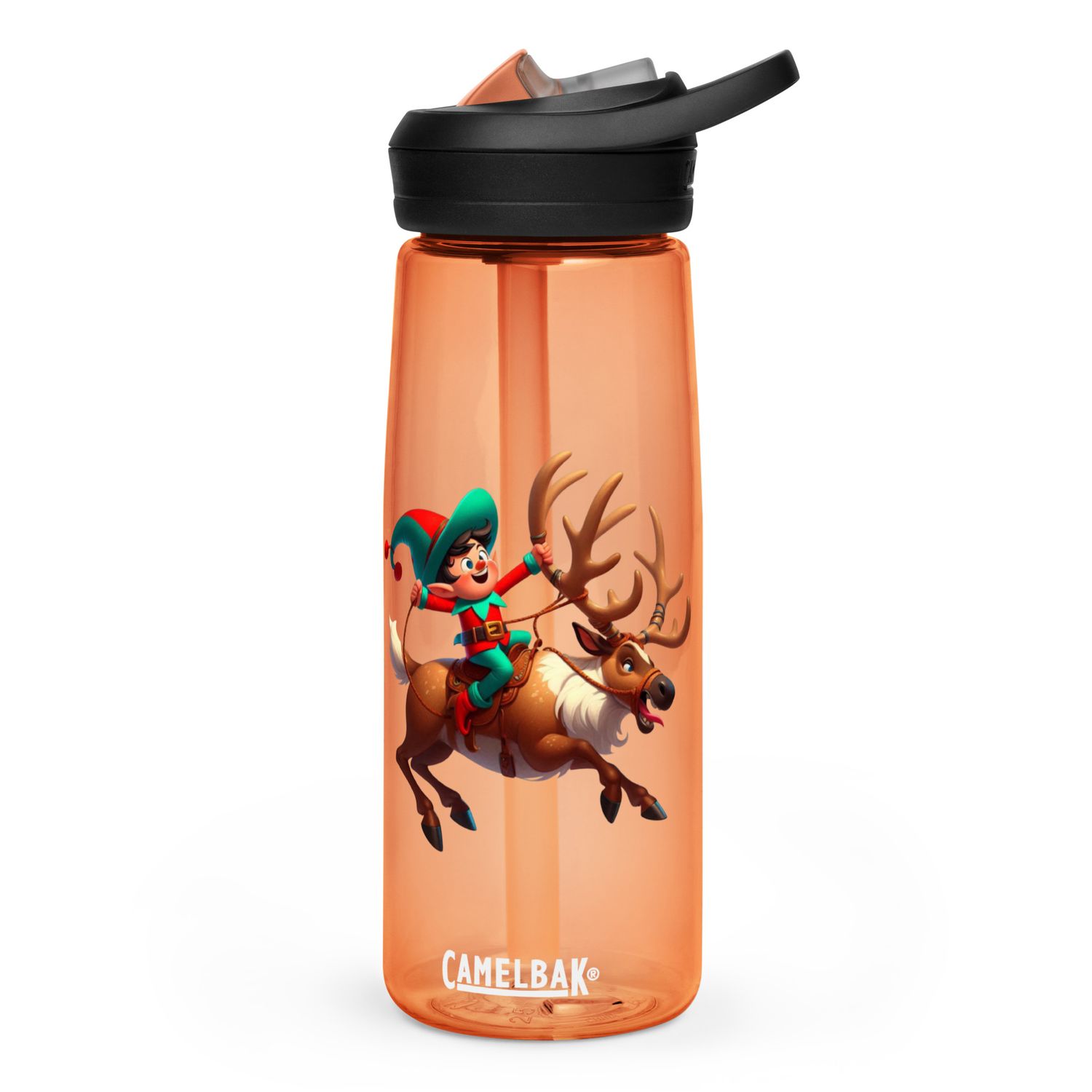Funny Christmas Elf And Reindeer Sports Water Bottle