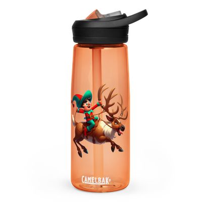 Funny Christmas Elf And Reindeer Sports Water Bottle