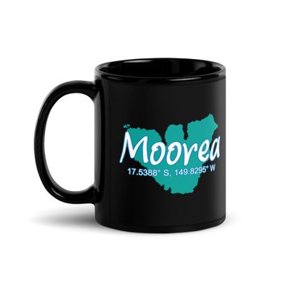 Moorea Island Coordinates Black Coffee Mug