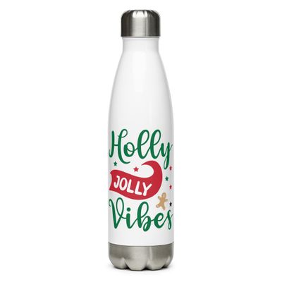 Holly Jolly Vibes Stainless Steel Water Bottle - Christmas Water Bottle