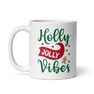 Holly Jolly Vibes White Coffee Mug - Christmas Mug
