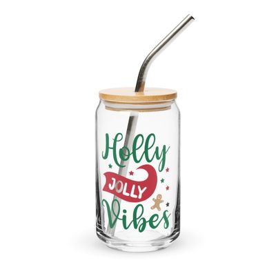 Holly Jolly Vibes Can-Shaped Glass - Christmas Can-Shaped Glass