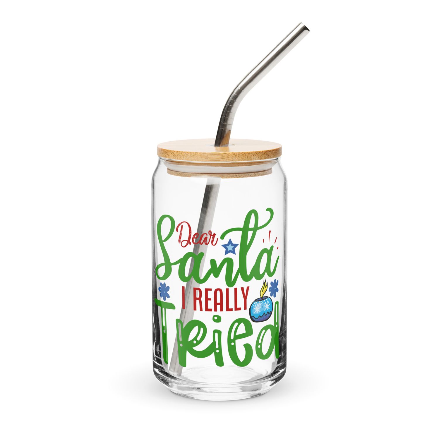 Dear Santa I Really Tried Can-Shaped Glass - Christmas Can-Shaped Glass