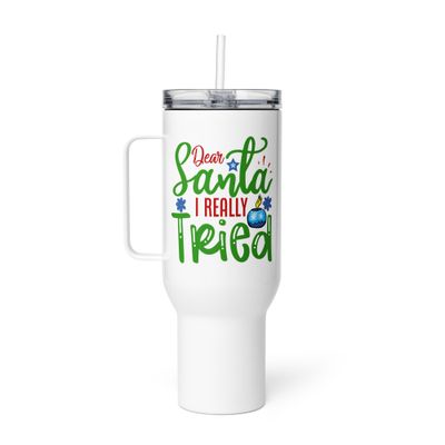Dear Santa I Really Tried Travel Mug with a Handle - Christmas Travel Mug