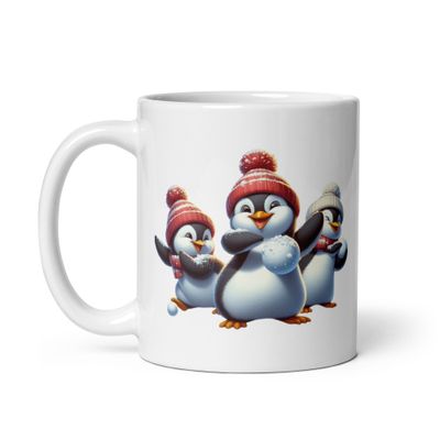 Funny Christmas Penguins White Coffee Mug