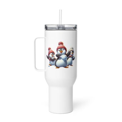 Funny Christmas Penguins Travel Mug with a Handle