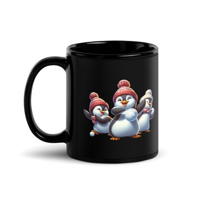 Funny Christmas Penguins Black Coffee Mug