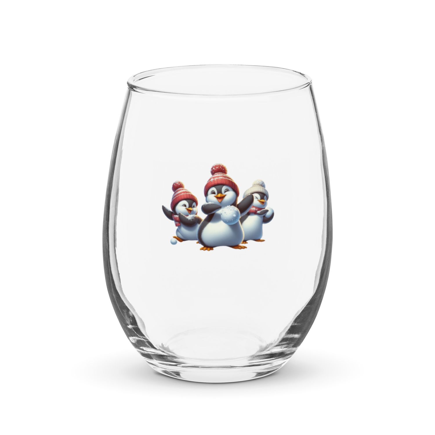 Funny Christmas Penguins Stemless Wine Glass