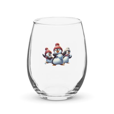 Funny Christmas Penguins Stemless Wine Glass
