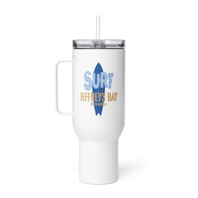 Surf Jeffreys Bay, Surfing Jeffreys Bay in South Africa, Surfboard Travel Mug with a Handle