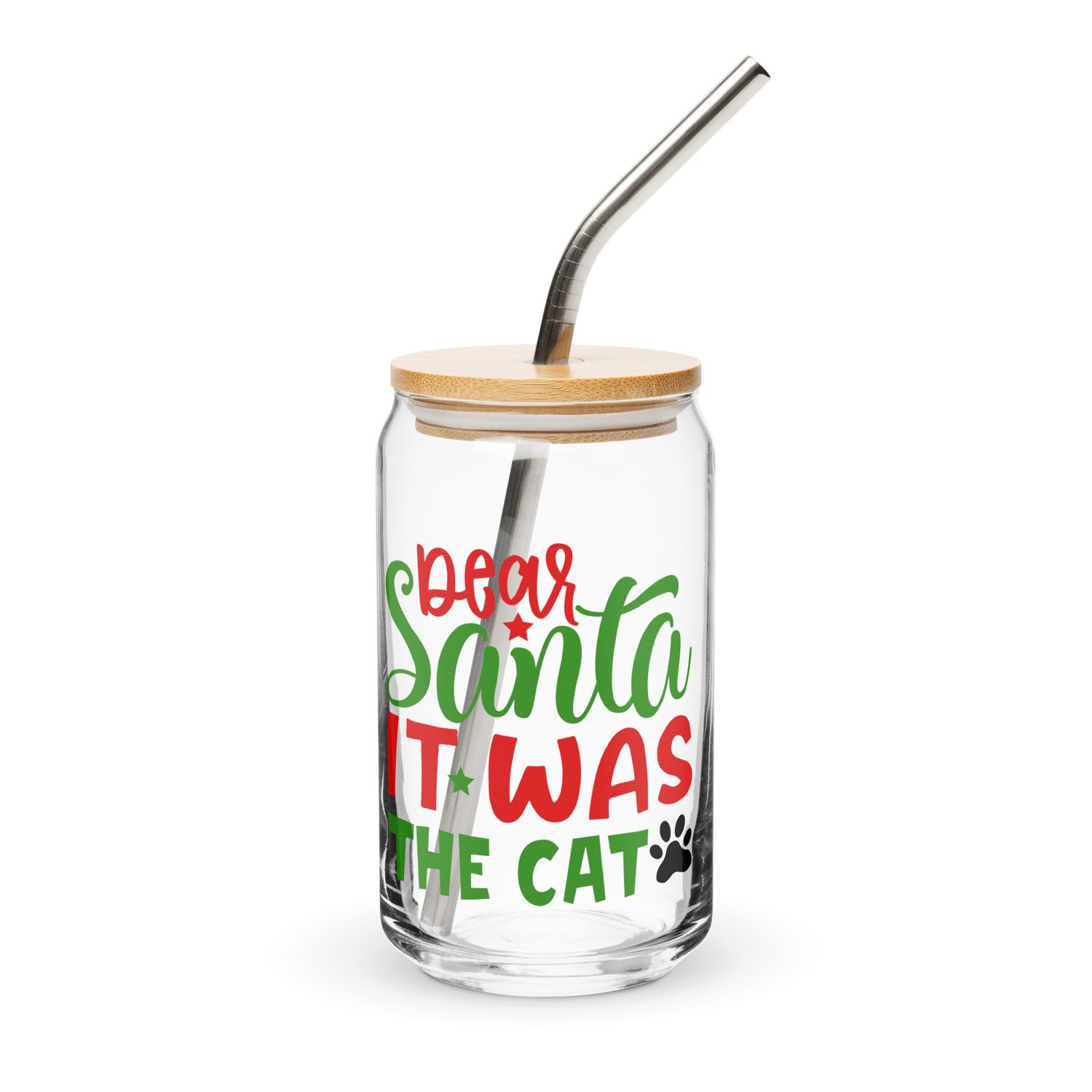 Dear Santa It Was The Cat Can-Shaped Glass