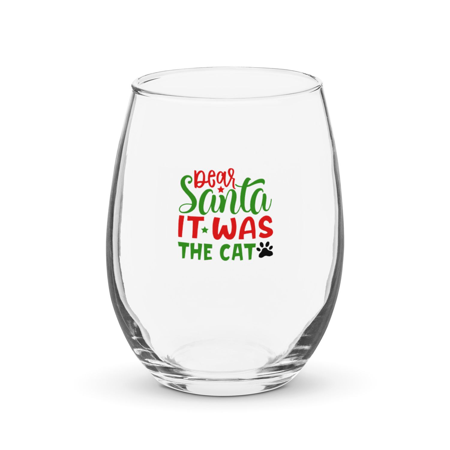 Dear Santa It Was The Cat Stemless Wine Glass