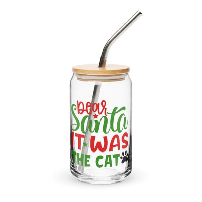 Dear Santa It Was The Cat Can-Shaped Glass