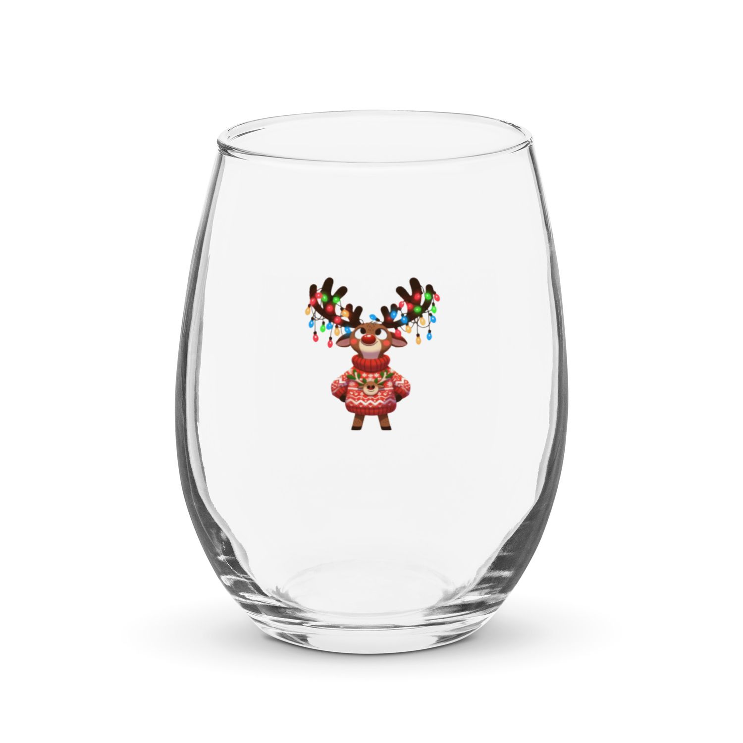 Funny Christmas Reindeer Black Stemless Wine Glass