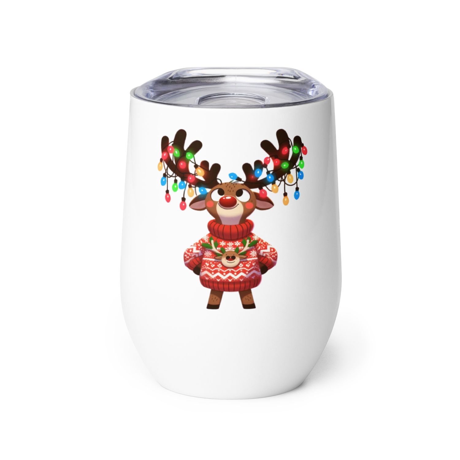 Funny Christmas Reindeer Black Wine Tumbler