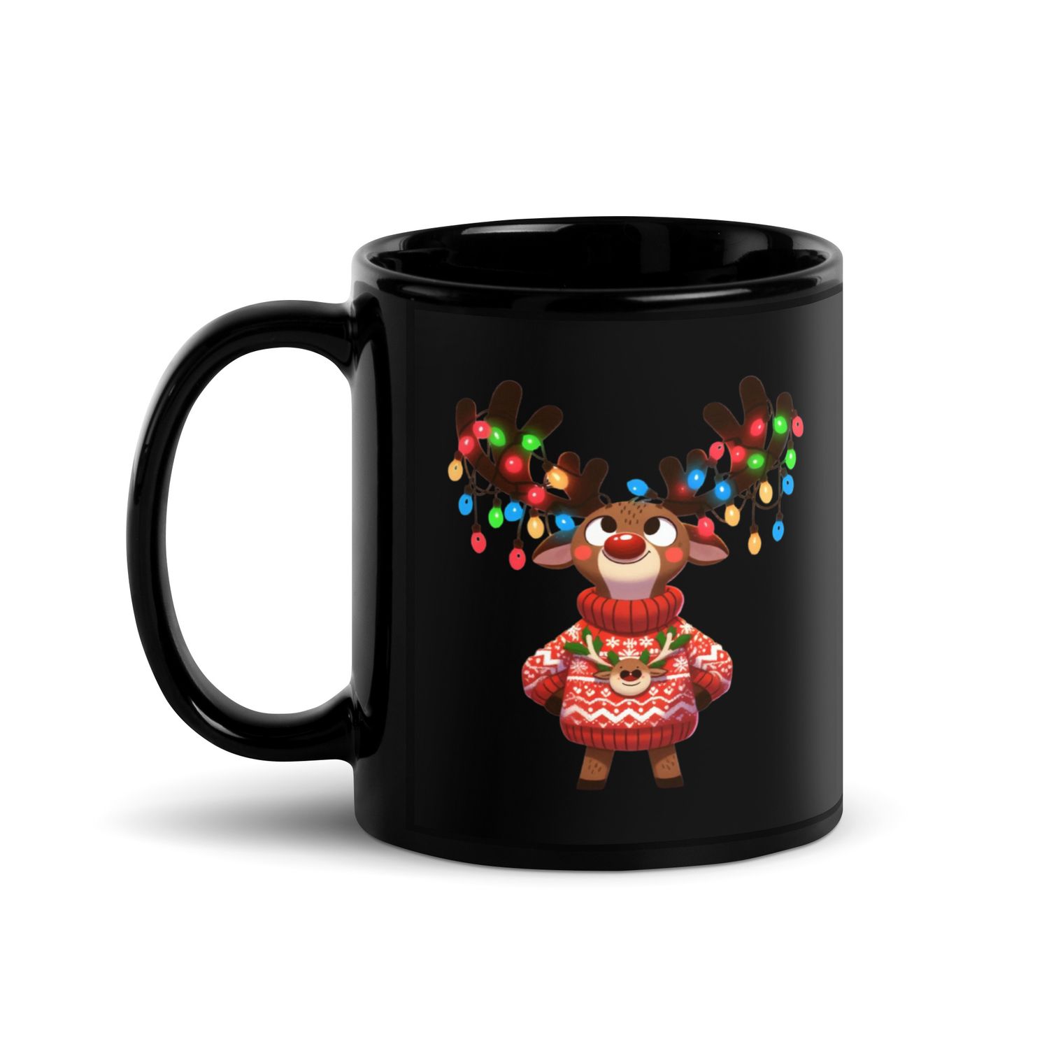 Funny Christmas Reindeer Black Coffee Mug