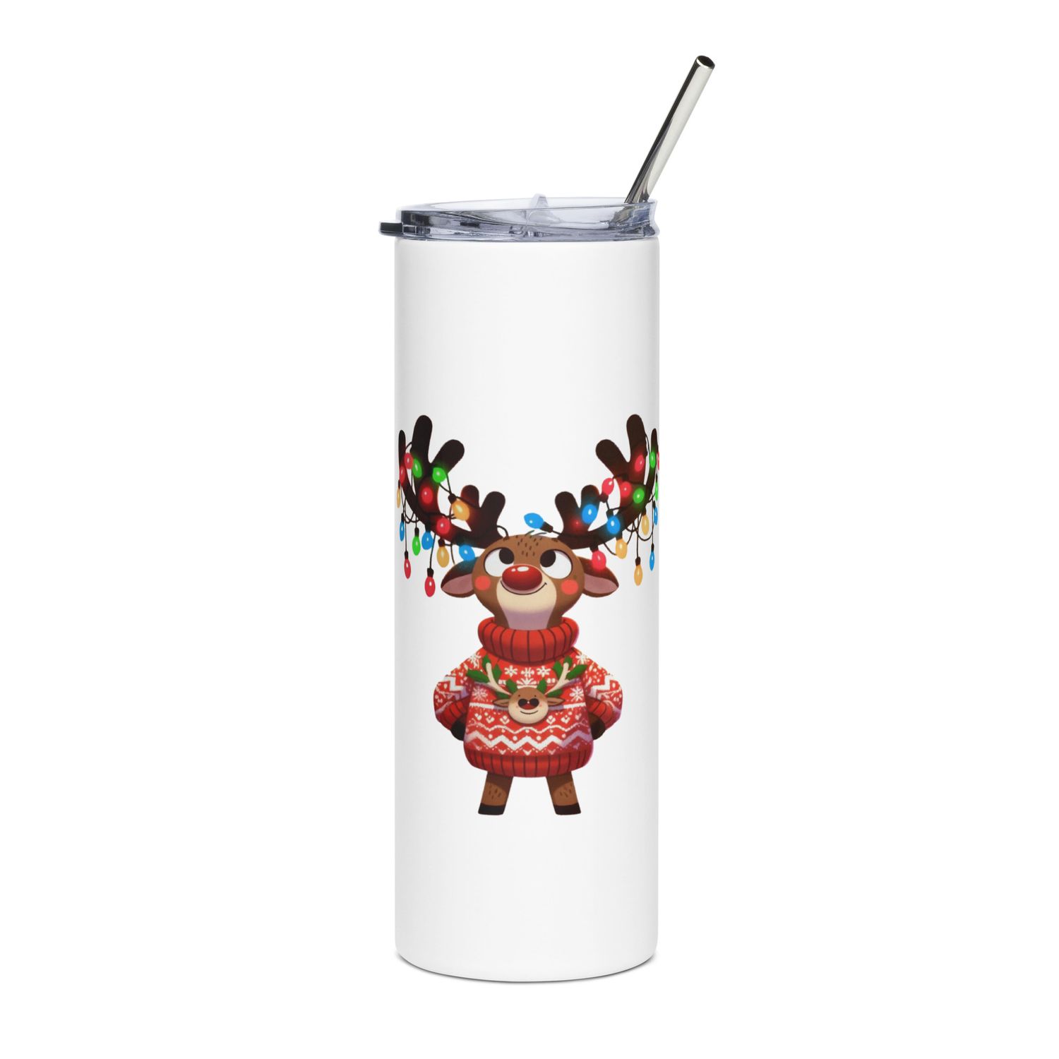Funny Christmas Reindeer Black Stainless Steel Tumbler