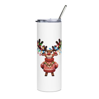 Funny Christmas Reindeer Black Stainless Steel Tumbler