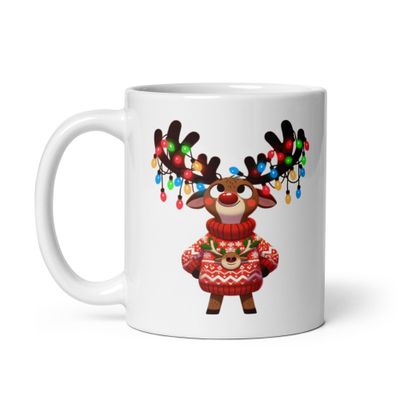  Funny Christmas Reindeer White Coffee Mug