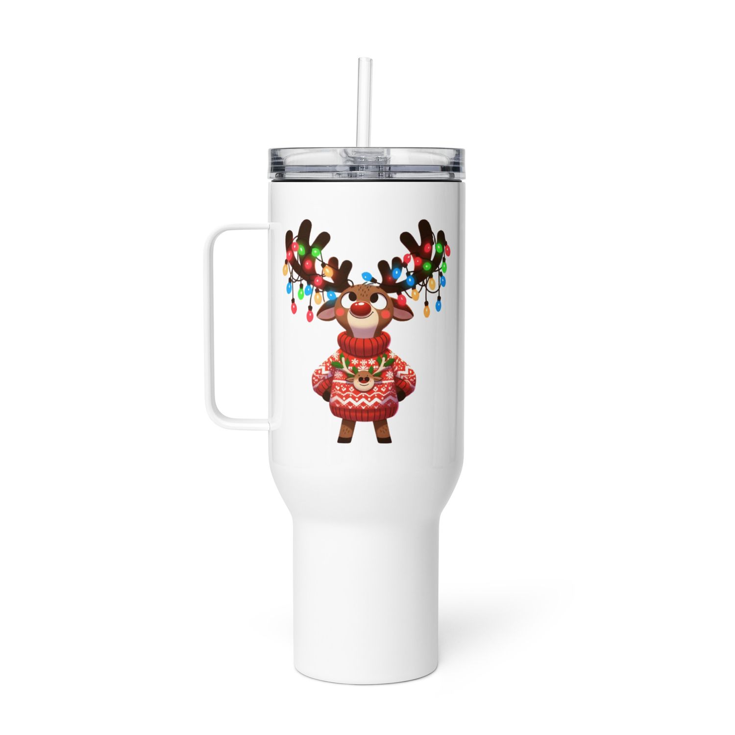 Funny Christmas Reindeer Black Travel Mug with a Handle