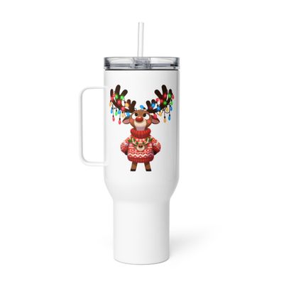 Funny Christmas Reindeer Black Travel Mug with a Handle