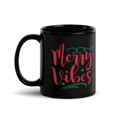 Merry Vibes Black Coffee Mug - Christmas Mug
