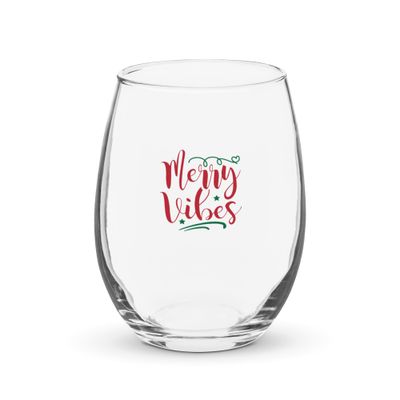 Merry Vibes Stemless Wine Glass - Christmas Wine Glass