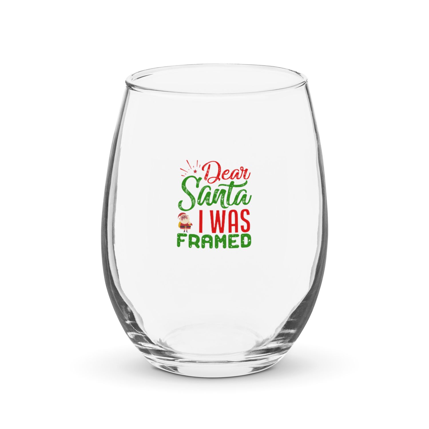Dear Santa I Was Framed Stemless Wine Glass