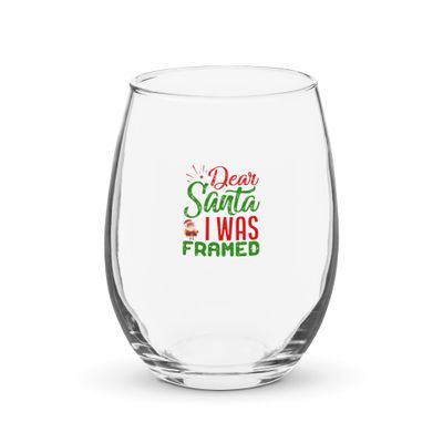 Dear Santa I Was Framed Stemless Wine Glass