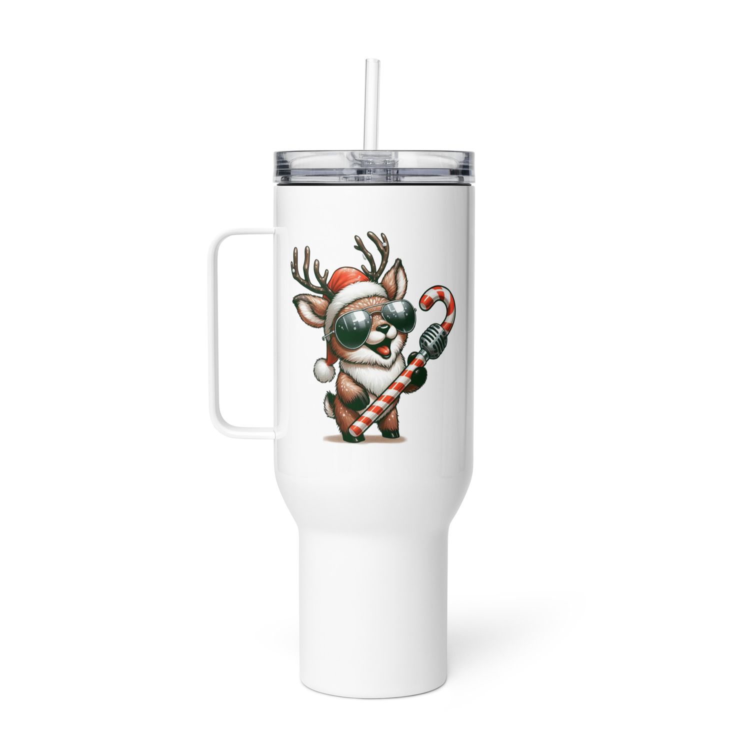 Funny Christmas Singing Reindeer Travel Mug with a Handle