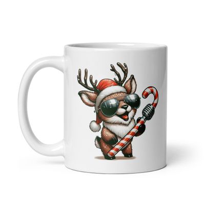 Funny Christmas Singing Reindeer White Coffee Mug