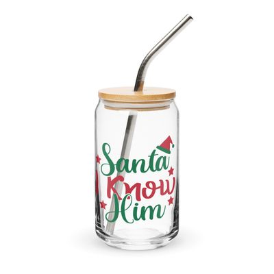 Santa I Know Him Can-Shaped Glass