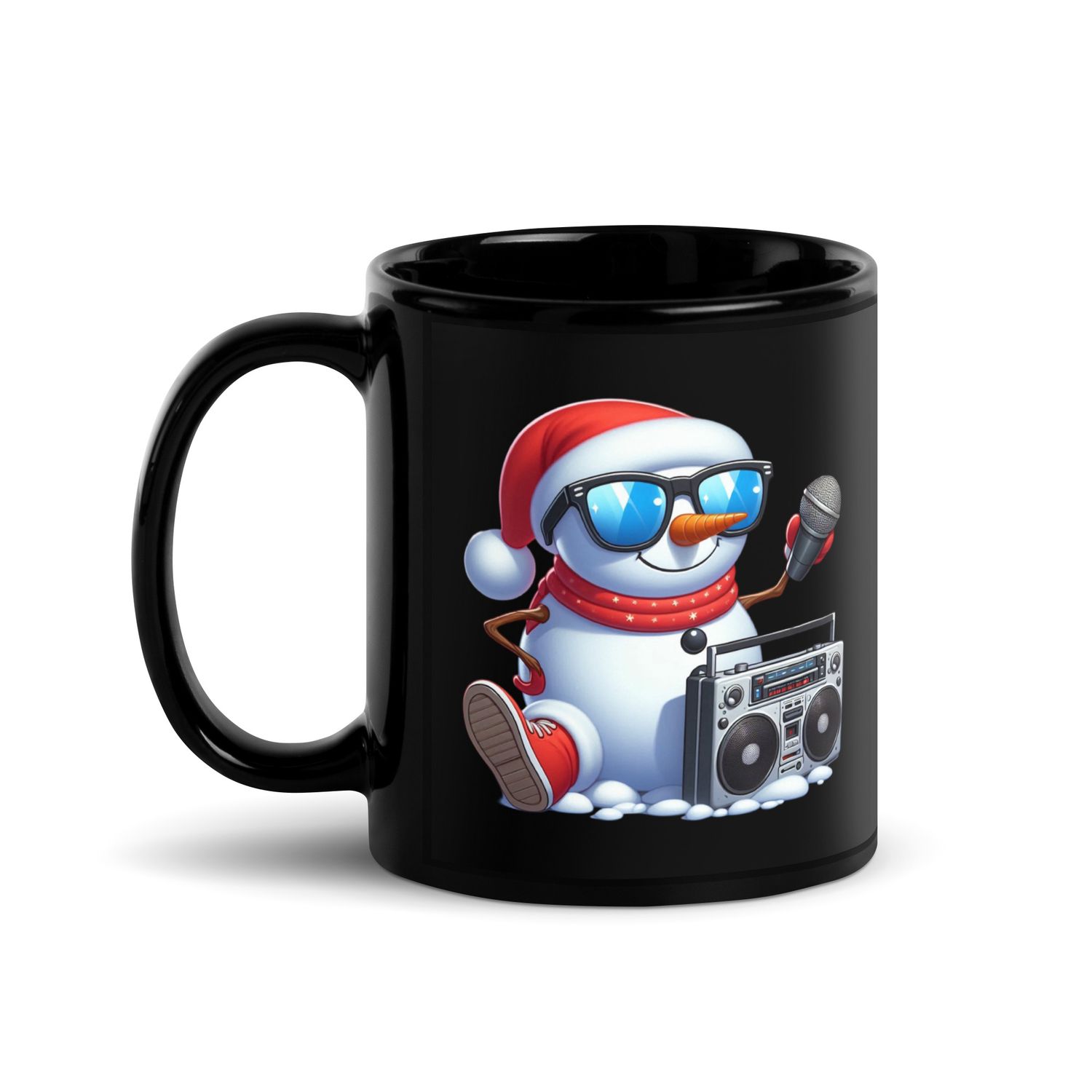 Cool Christmas Snowman Black Coffee Mug