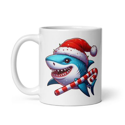 Funny Christmas Shark White Coffee Mug