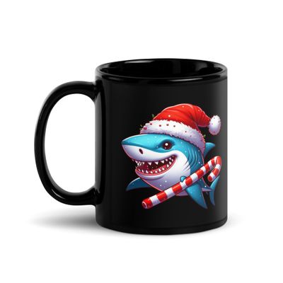 Funny Christmas Shark Black Coffee Mug