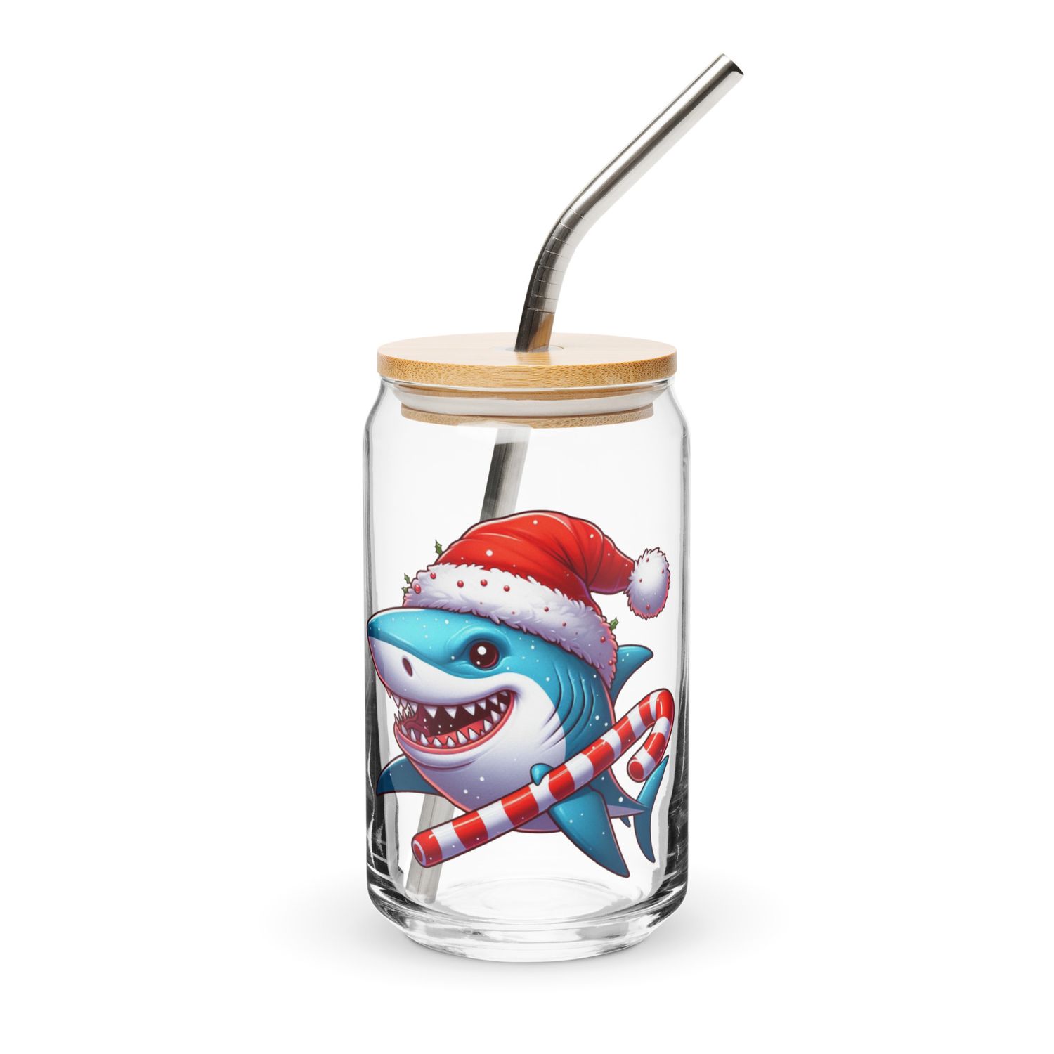Funny Christmas Shark Can-Shaped Glass