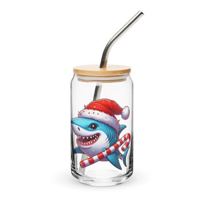 Funny Christmas Shark Can-Shaped Glass