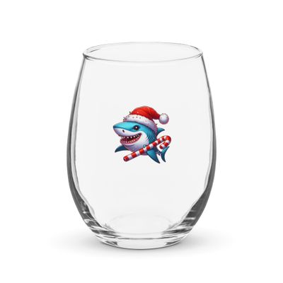 Funny Christmas Shark Stemless Wine Glass