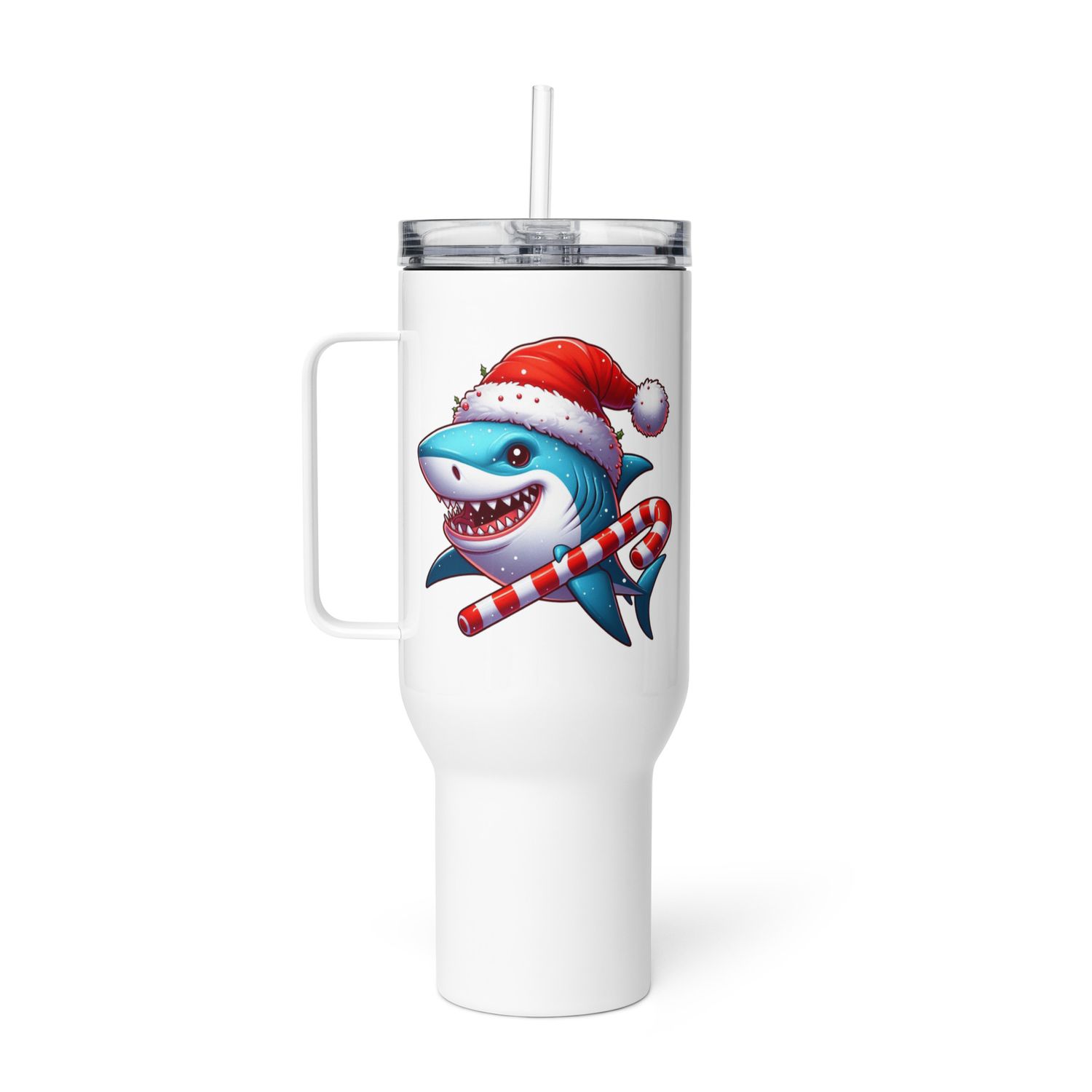Funny Christmas Shark Travel Mug with a Handle