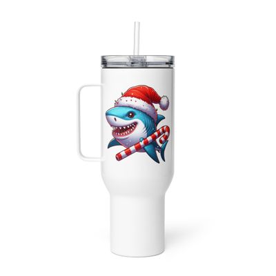 Funny Christmas Shark Travel Mug with a Handle