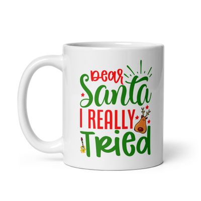 Santa I Really Tried White Coffee Mug - Christmas Mug