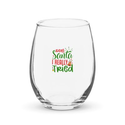 Santa I Really Tried Stemless Wine Glass